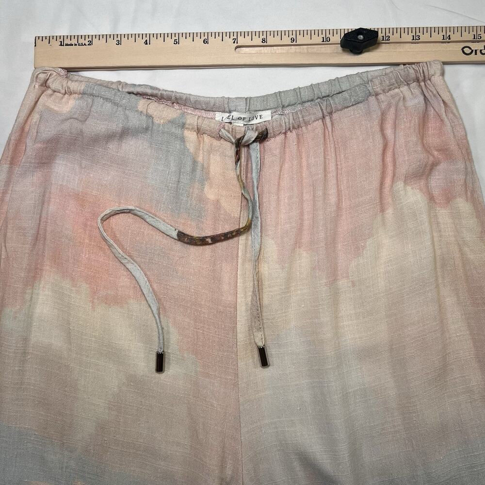 Label of Love Linen Blend Pants Size M Tropical Wide Leg Vacation Pastel Pull On - Picture 7 of 10